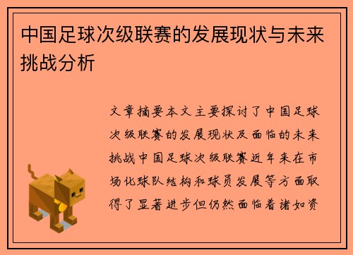 中国足球次级联赛的发展现状与未来挑战分析